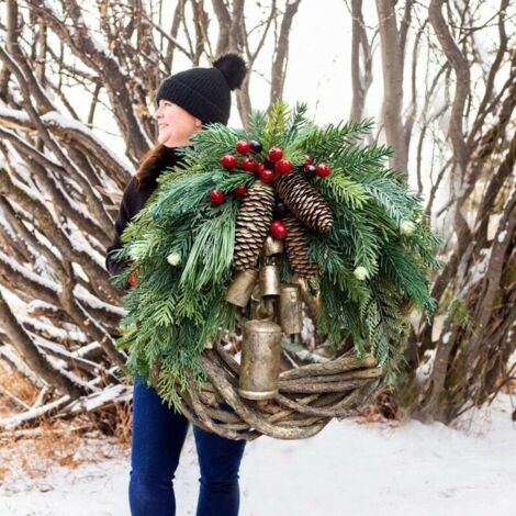 Christmas wreath artificial Christmas wreath with pine berries cotton ball Christmas front door hanging wreath family party decoration Christmas decoration 50cm (1/5)