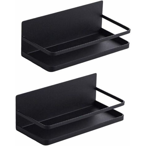 Magnetic Fridge Shelf Magnetic Fridge Spice Rack Magnetic Fridge Spice Basket for Kitchen Organizer (Black, 2packs) (1/5)