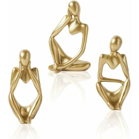 Statue and Other Decorative Object Gold Home Decor Accents, 3 Piece Resin Thinker Statue, Abstract Shelf Decor, Decorative Sculpture for Office, Living Room, Shelf, Decoration, Gold Figurines for Home (1/5)