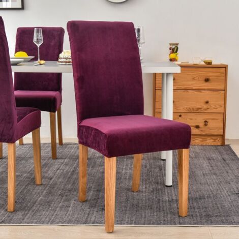 Velvet Chair Cover, Stretch Spandex with Elastic Band, Large Velvet Lady Dining Chair for Restaurant Hotel Party Banquet (Purple,4 Pack) (1/3)