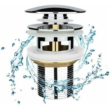 Chrome Basin Sink Waste Modern Pop Up Click Clack Sprung Plug Slotted with Overflow (1/5)