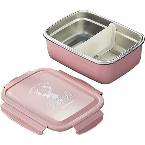 Square Leakproof Stainless Steel Insulated Lunch Box (Pink, 350ml) (1/3)