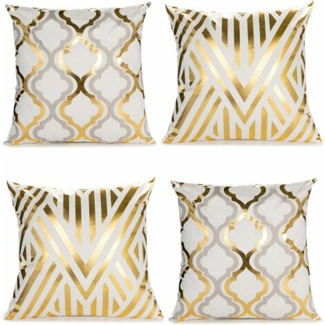 Home Decorative Set of 4 Gold Foil Cushion Covers 18×18 inch Geometric Square Cushion Covers Decor Sofa Couch Bedroom (1/5)