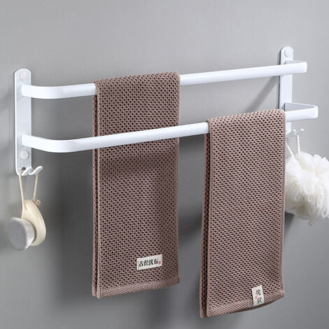 White Multilayer Wall Mounted Towel Holder with Hooks Aluminum Towel Holder for Bathroom Hotel Kitchen Modern Style -2 Layers 30cm (1/5)