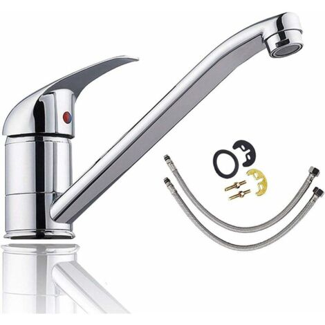 Hot & Cold Single Handle Lever Kitchen Sink Mixer Tap Basin Mixer Tap Faucet with Swivel Spout Polished Chrome Free Fixings (1/5)