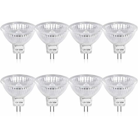 50W GU5.3 MR16 Dimmable Halogen Bulb, DC 12V Low Voltage 2 Pin Base Spotlight Reflector Light Bulbs, 800 Lumen, Warm White 2800K(8-PCS) (1/5)