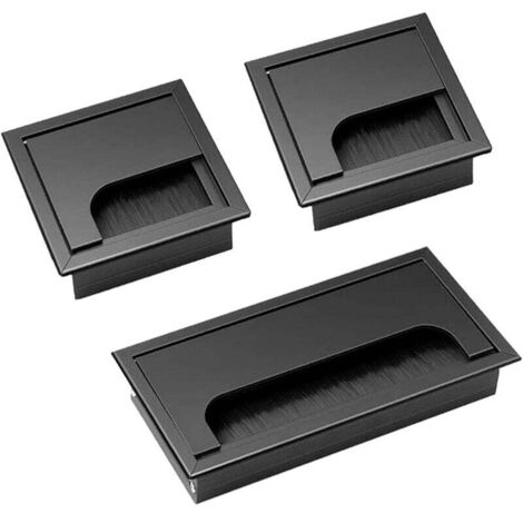 Cable Pass Cover, Black Square Flush-Mounted Cable Pass-Through Desktop Aluminum Alloy Desktop Cable Cover Cable Outlet 80 x 80 mm 160 x 80 mm 3 Pieces (1/5)