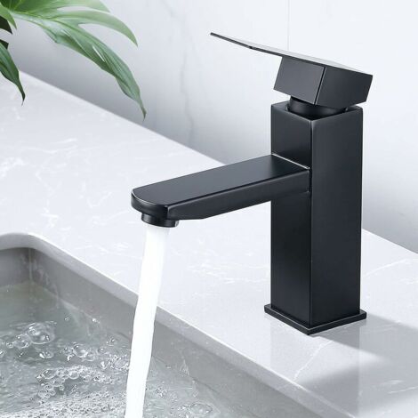 Black Bathroom Faucet Square Basin Mixer Tap Hot and Cold Water Hand Wash Faucet Stainless Steel Bathroom Mixer (1/5)