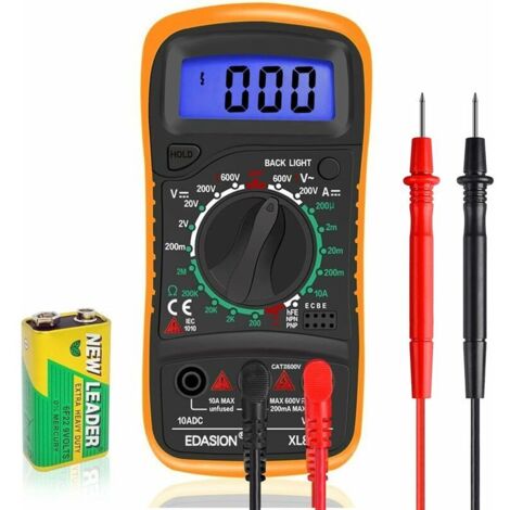 Digital Multimeter Car Battery Circuit Multi Tester Voltmeter Ammeter OHM AC/DC Voltage DC Current Continuity Resistance Diodes Transistor Electrical Test Meter with Test Leads Backlight LCD (1/5)