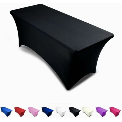 6ft Tablecloth Rectangular Spandex Linen - Black Table Cloth Table Cover for 6 Foot Folding Table, Wedding Party, Beauty Event Decoration, Kitchen (1/5)