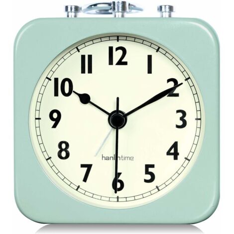 8.5cm Analog Alarm Clock Water Green Square Silent Small Metal Travel Alarm Clocks for Kids Bedroom Bedside Living Room Office (1/5)