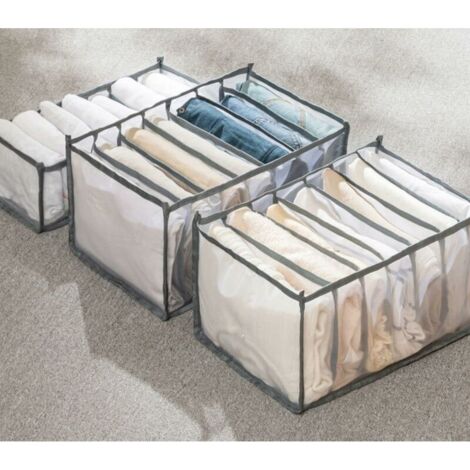 Pack 7+7+9 Compartment Nylon Clothes Organizer for Closet Folded Clothes 2 Sizes, Gray, 14.2 x 6.7 x 4.7inch, 14.2 x 9.8 x 7.9inch