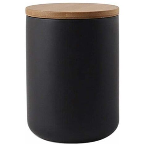 Ceramic Food Storage Jar with Wooden Lid - Portable & Airtight - for Tea, Sugar, Coffee, Beans, Nuts, Tea - Black (800ml) (1/5)