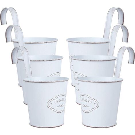 Flower Pots, Vintage Metal Hanging Flower Pots for Nursery, Fence, Balcony, Garden, Patio, Home Decor, 4 Inch Iron Plant Stand with Detachable Hook, Drainage Hole, 6PCS (1/5)
