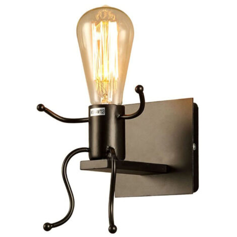 Robot Wall Light, Creative Contemporary Retro Style Black Wall Sconce, Wall Lights for Bedroom Bedside Kids Room Corridor Staircase (Black)