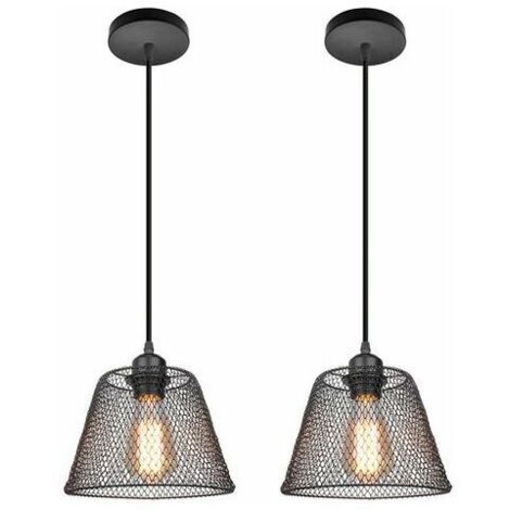 2 Pcs Modern Creative Pendant Light E27 Iron Mesh Shade Chandelier for Bedroom Living Room Bar Black - Black (1/5)
