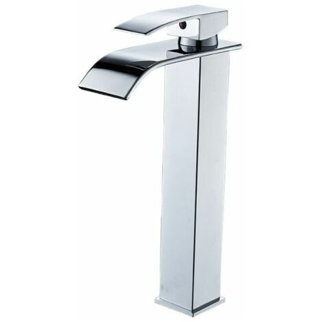 Brass Waterfall High Spout Bathroom Faucet Single Handle Basin Faucet Chrome Modern Design (1/4)