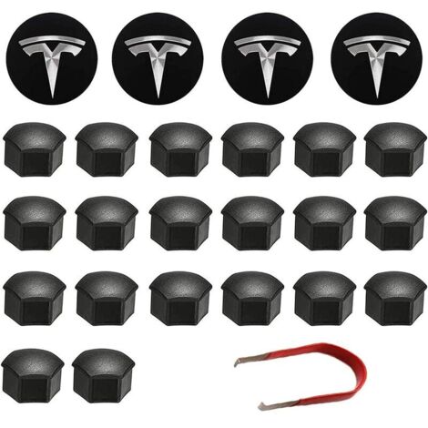 Wheel Cover Kit Center Hub Cap Car Wheel Nut Cover with Removal Tool for Tesla Model 3, S & X (Black) (1/5)
