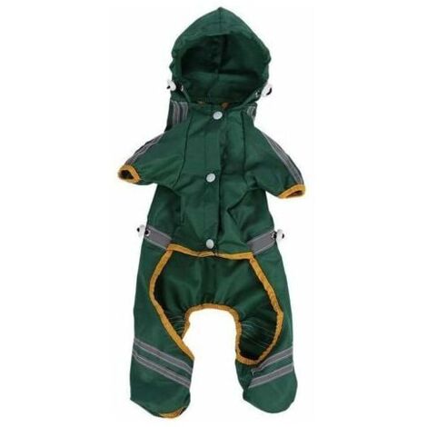 1 Pcs Rainsuit - 6 Sizes Pet Raincoat Waterproof Jacket Cat Dog Hood Raincoat Reflective Overalls (XXL-Green) (1/3)