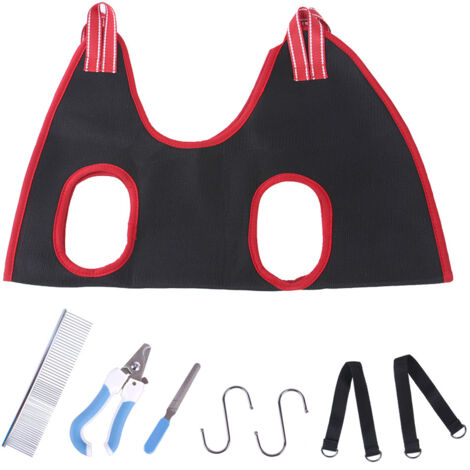 Dog Grooming Hammock Kit, Hanging Basket for Nail Trimming (black red edge Size: S) (1/4)