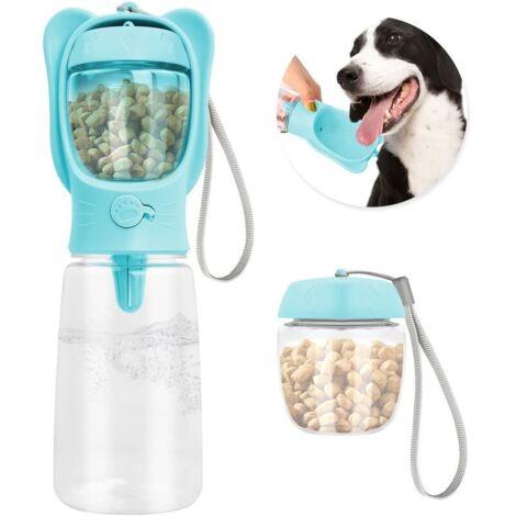Portable Dog Water Bottle 550ml, Multifunctional Pet Water Bottle with 80ml Food Cup, Pets Travel Bottle, Puppy Water Dispenser Gourd (1/5)