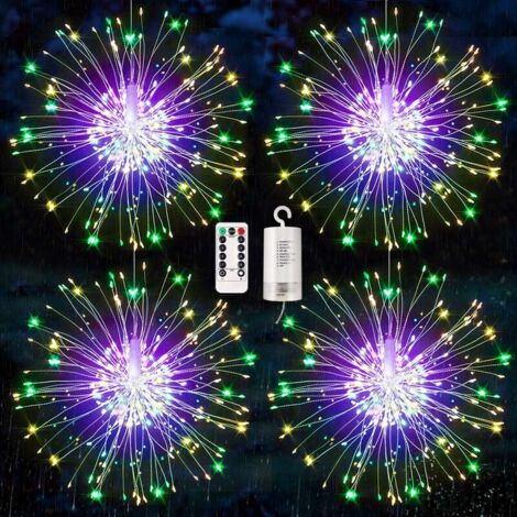 Decorative Fireworks Lights LED Explosion Fireworks Light, Christmas 120 LED Lights 8 Modes Remote Control Battery Box Copper Wire String IP66 Waterproof Multicolor (4Pack) (1/5)