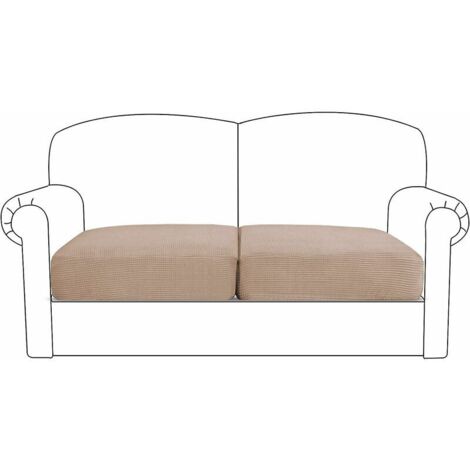 Stretch Sofa Cushion Cover - Elastic Hem Furniture Protector - Small Plaid Spandex Jacquard Fabric (2 Loveseat Cushion Covers, Sand) (1/5)