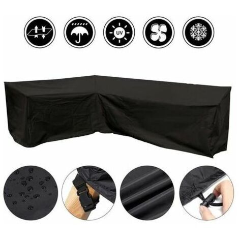 L Shape Patio Furniture Cover, 210D Oxford Fabric, Waterproof and Dustproof Patio Furniture Cover, Black, Right Longer Left Shorter - 222x286cm (1/5)