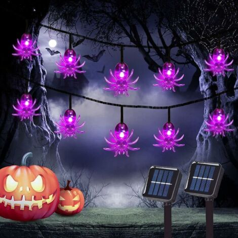 Meters 20 LEDs Halloween Outdoor Solar Spider Light, 8 Modes Purple Fairy Light, Outdoor Purple Spider Light Waterproof Yard String Light, (1/5)