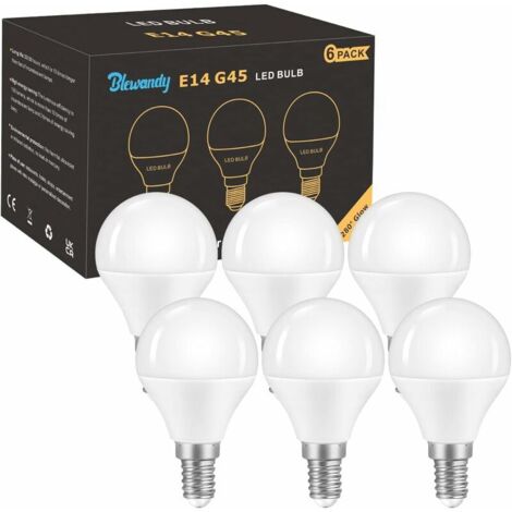 Small E14 LED Light Bulb, G45 Globe Type Energy Saving Light Bulbs with Screw Base, 5W Equivalent to 40W Halogen Bulb, 500LM Non-Dimmable Cool White 6500K, Pack of 6 (1/5)