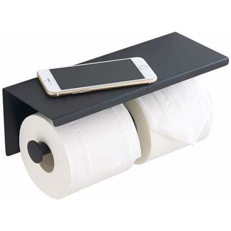 Paper Holder - Stainless Steel Toilet Roll Holder with Wall Shelf for Bathroom (Black, Double Head) (1/5)