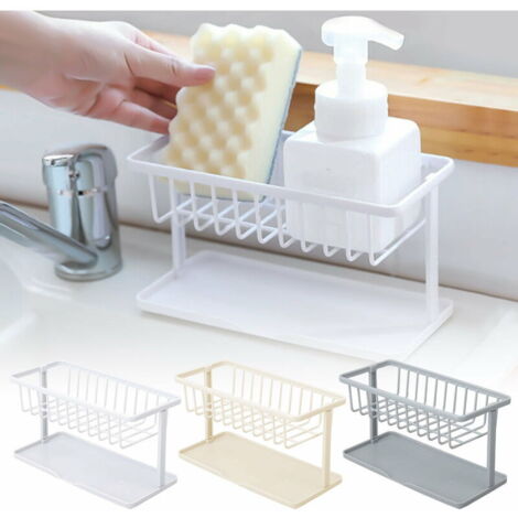 Kitchen Sink Sponge Holder, Kitchen Sink Holder, ABS Plastic Kitchen Sink Sponge Brush Holder Organizer for Soap Washing Liquid Drainer, Dish Sink Basket, Dustproof and Durable (1/5)