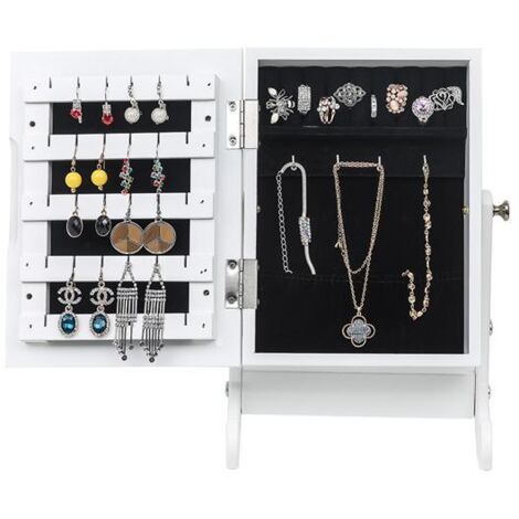 Small Mirror Jewelry Cabinet， Jewelry Box with Mirror, Large Capacity and High Quality Gifts (White) (1/5)