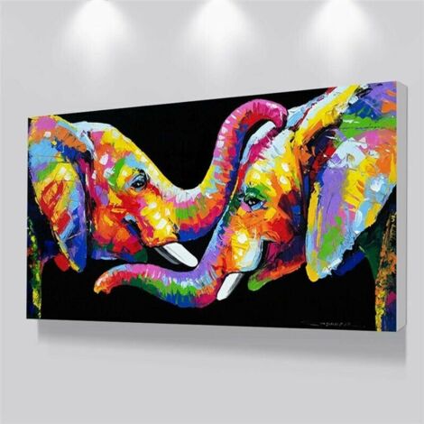 Couple Elephants Pictures Living Room Wall Art Posters and Prints Abstract Animals Colorful Elephant Canvas Paintings 60x90cm No Frame - (1/5)