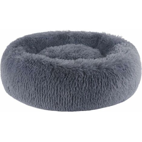 Round Fluffy Dog Cat Bed Cat Beds, Fluffy Dog Bed Donut Anti Stress Plush Comfortable Washable for Dog Cat Small Medium Large XH034 Dark Gray 50cm (Pack of 1) (1/5)