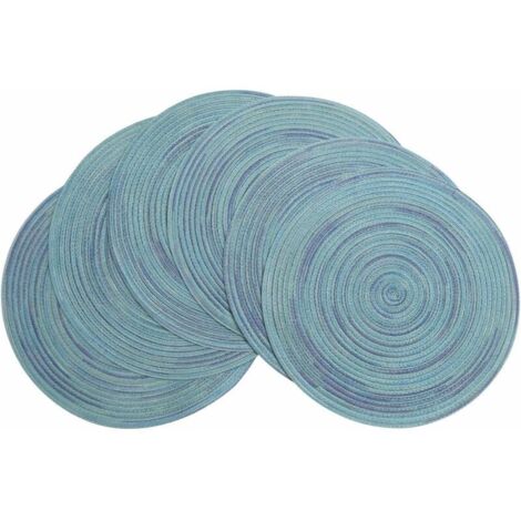 Set of 6 Washable Non-Slip and Heat-Resistant Round Placemats Woven Placemats (Colorful Blue)