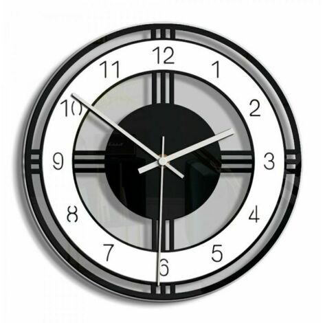 Wall clock home decoration black and white circle creative wall circle bedroom clock retro transparent - black (1/3)
