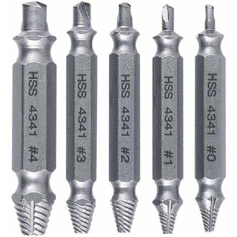 5 Pieces Screwdriver Extractors Damaged screws Screw remover extractors HSS 4341 With Hardness Above 55 HRC, Diameter 2-12mm for Damaged Bolts or Screws (1/5)
