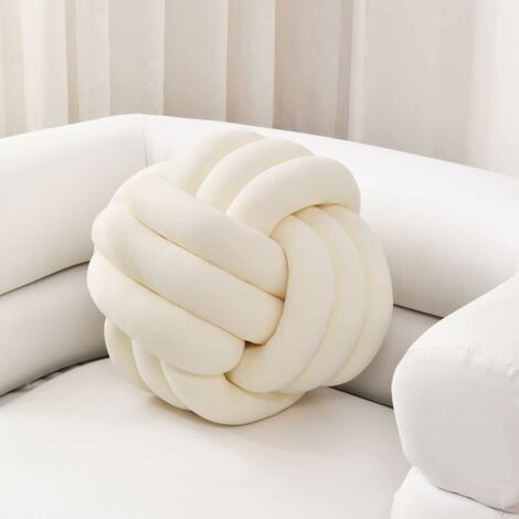 Soft Knot Ball Pillow, Home Decor Round Pillow Cushion Plush Pillow (10.6 Inches, Ivory) (1/4)
