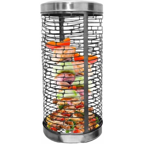 Grill Basket Cylindrical Stainless Steel Grilling Basket - Easy Clean Ribbed Basket for Grilling, Smoking, BBQ, Roasting (1/5)