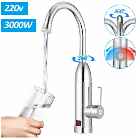 220V-240V Instant Water Heater Electric Faucet for Kitchen, Garden, Bathroom, Caravan, Camping Instant Heating Faucet, Instant Electric Heater - Silver