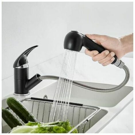 Kitchen faucet Black 2-jet kitchen sink mixer tap with pull-out brass spray Hot and cold mixer tap (1/5)