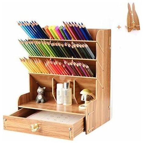 Large Capacity Desktop Storage Box, Multifunctional Drawer Stationery Supplies Organizer Wooden Storage Drawers Pen Holder for Home School. (1/5)