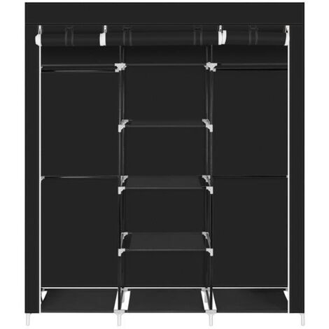 69 Portable Clothes Closet Non-Woven Fabric Wardrobe Double Rod Storage Organizer-Black (1/5)