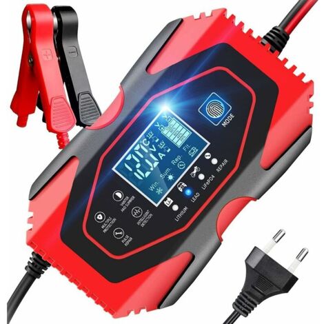 FlkwoH Fast Smart Auto Battery Charger 6A 12V/24V Smart Car Battery Charger Portable LCD Touch Screen Battery Charger Maintainer for Lithium Lead-Acid LiFePO4(Red) (1/5)