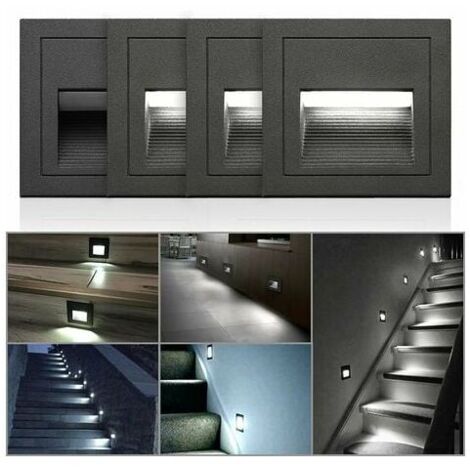 3W LED Recessed Wall Light Cool White IP65 Waterproof Stair Lights Step Lights Aluminum Decorative Lighting Outdoor Indoor Black Body (1/5)
