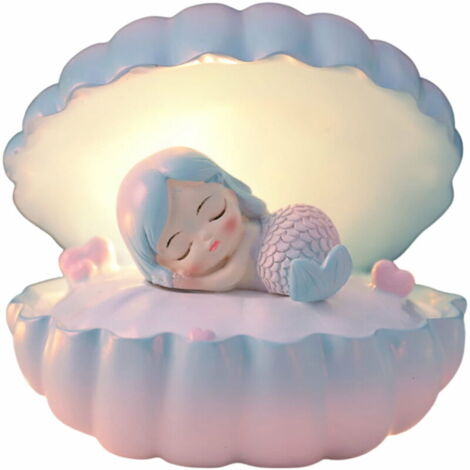 Seashell Mermaid Beach Themed Night Light, Bedside Table Night Lamp Bedroom Light Mermaid Fairy Seashell Night Lamp Ocean Beach Decoration (Blue) (1/5)