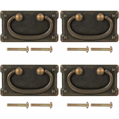Set of 4 Vintage Rectangular Aged Brass Drawer Handles for Cabinets, Dressers, Zinc Alloy (95 x 52mm) (1/5)