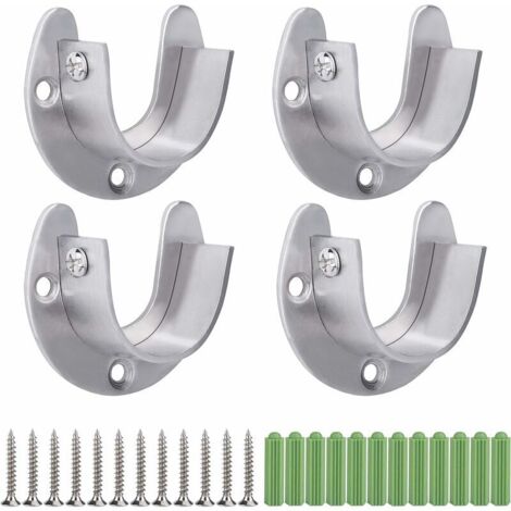 Stainless Steel Wardrobe Rod Bracket, 4 Pieces U Shaped Curtain Rod Bracket, Heavy Duty Round Tube Sockets with Screws (32mm) (1/5)