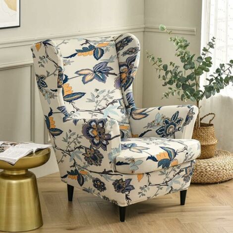 2-Piece Stretch Wingchair Slipcover Armchair Cover with T-Cushion Cover,Printed Non-Slip Armchair Slipcover,for Living Room,Hotel,Bedroom (Corn Poppy Flower) (1/5)
